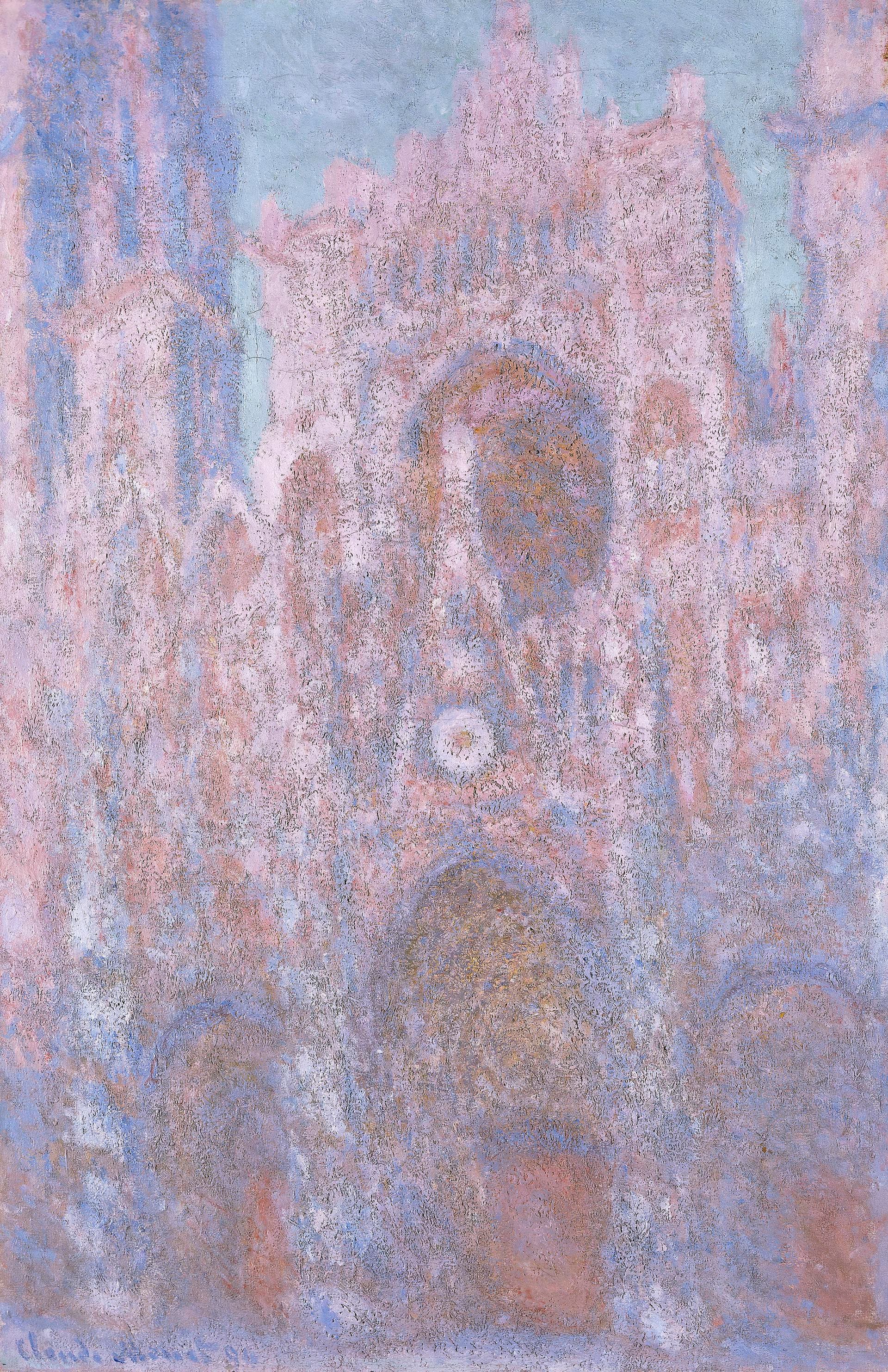 Rouen Cathedral — Setting Sun, Symphony in Grey and Pink, 1894, by Claude Monet